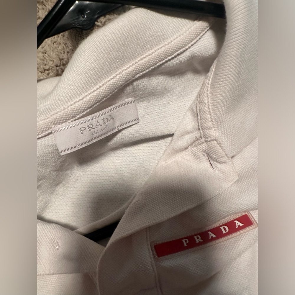 Authentic Prada Designer Solid White Logo Polo Sh… - image 4